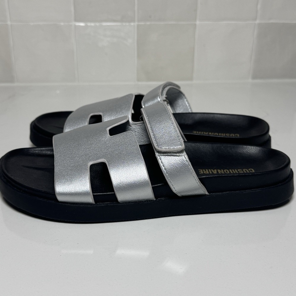 Cushionaire Lotti Slide Sandals Womens 7.5 Silver Metallic Adjustable Comfort - Picture 7 of 8